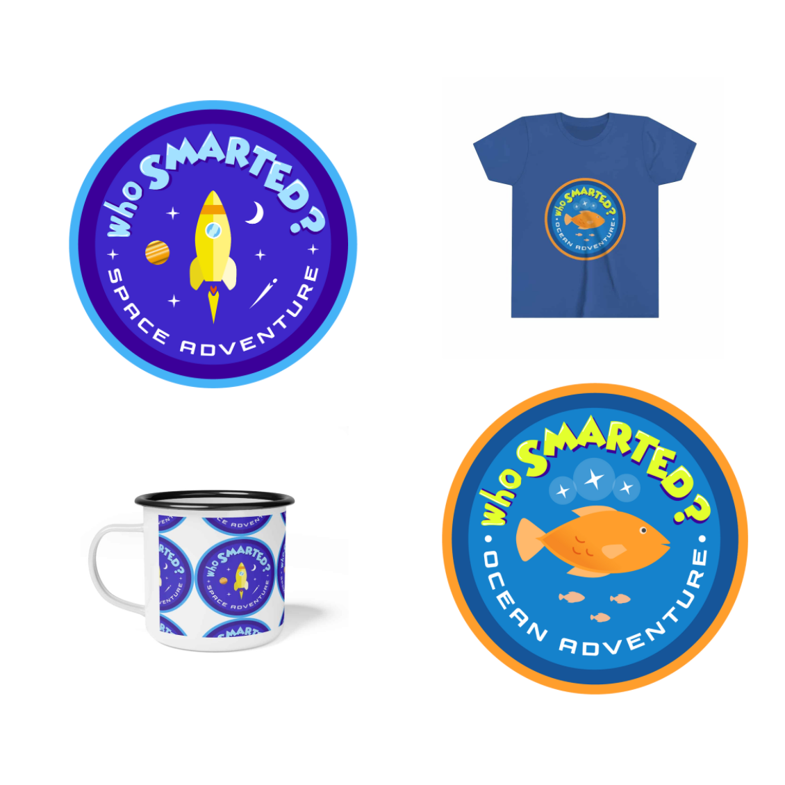 Logos for Who Smarted's Space Adventure and Ocean Adventure